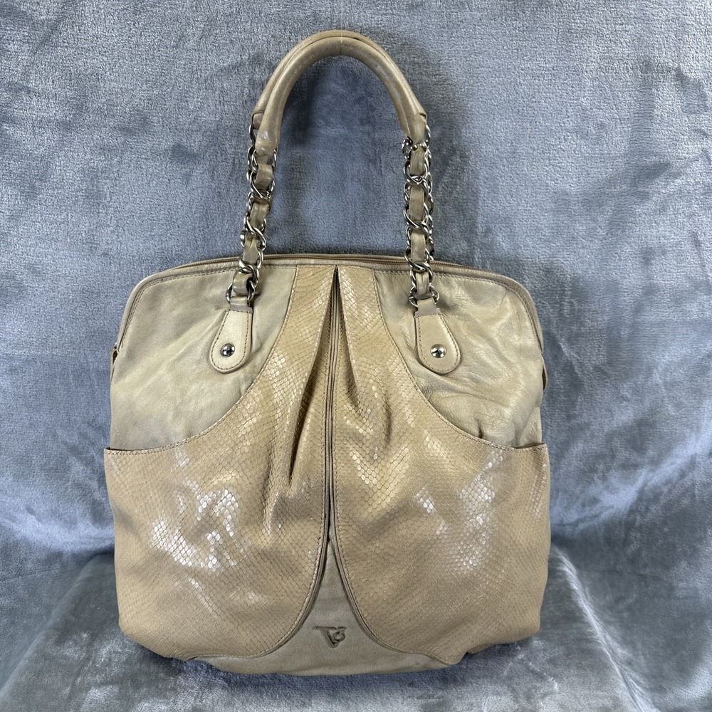 Tov Essentials Purse Design by Denise Lucas Beige Tan Leather & Snake Skin